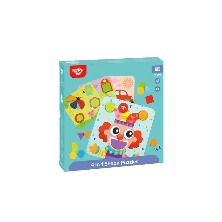 Puzzle 4 in 1 cu forme geometrice din lemn - zappi.ro