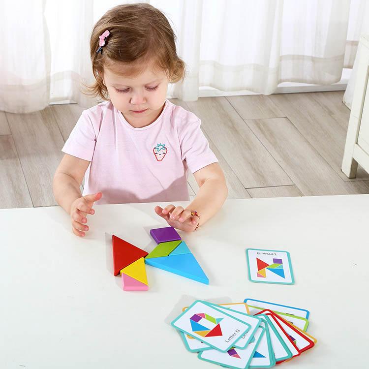 Puzzle Tangram din lemn cu cartonase - zappi.ro