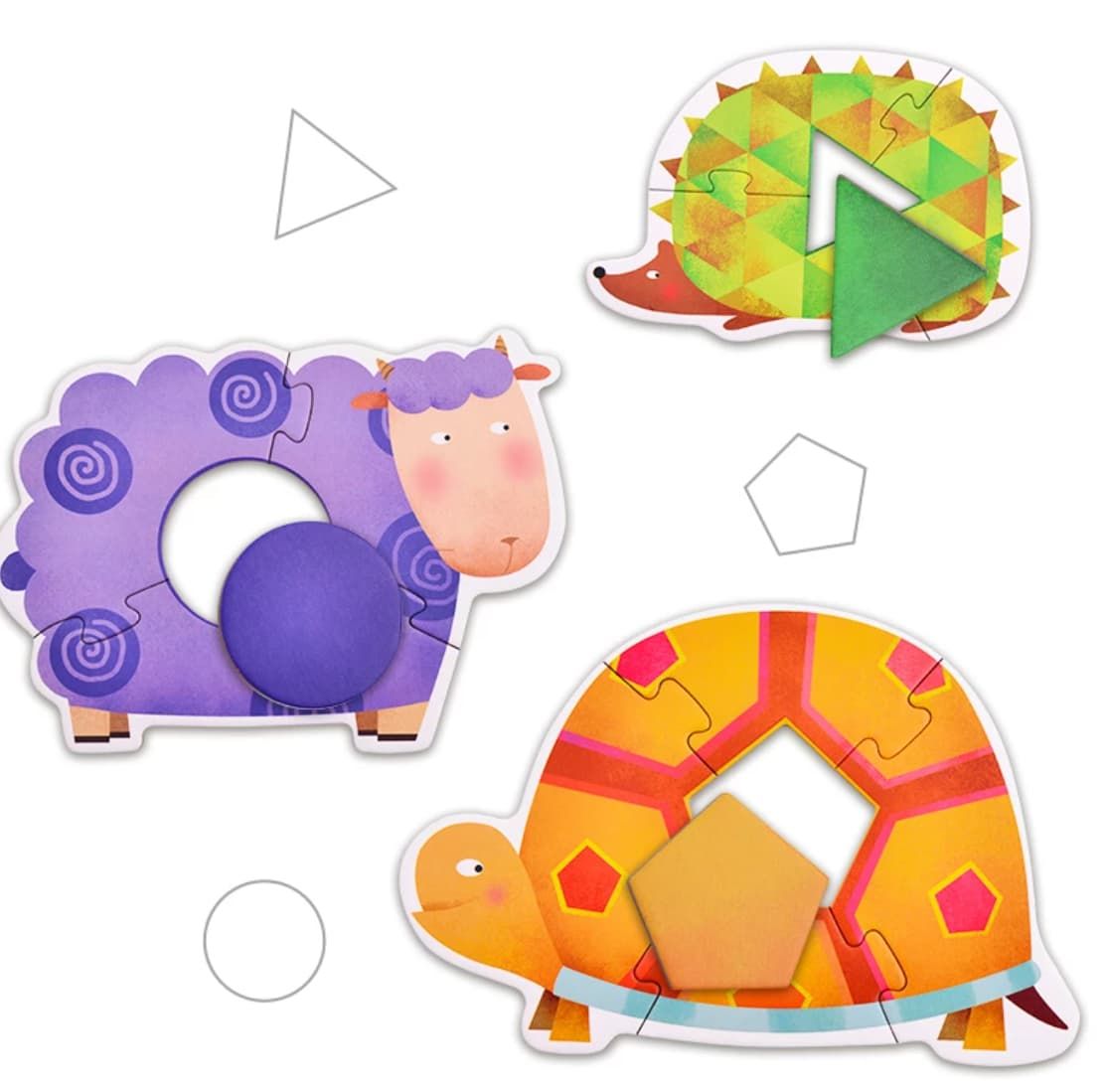 Set 7 in 1 - Puzzle cu piese mari, animale si forme geometrice - zappi.ro