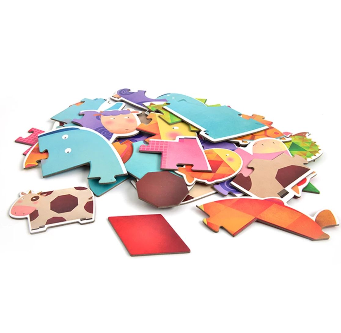 Set 7 in 1 - Puzzle cu piese mari, animale si forme geometrice - zappi.ro